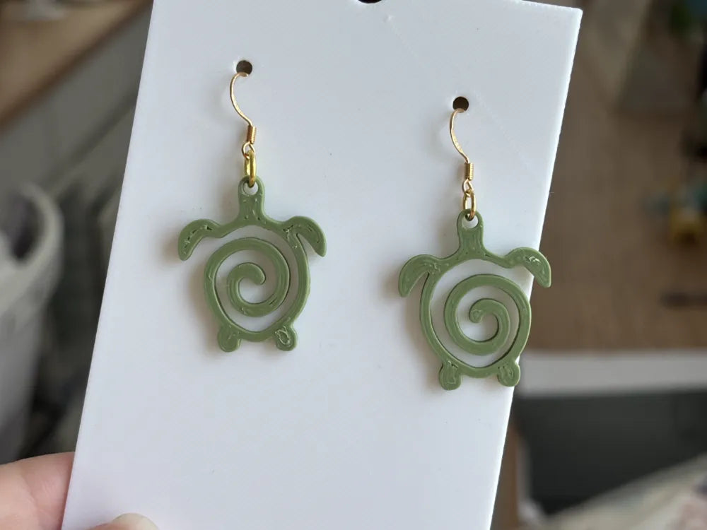 Line Art Sea Turtle Earrings – 3D Printed Ocean-Themed Jewellery