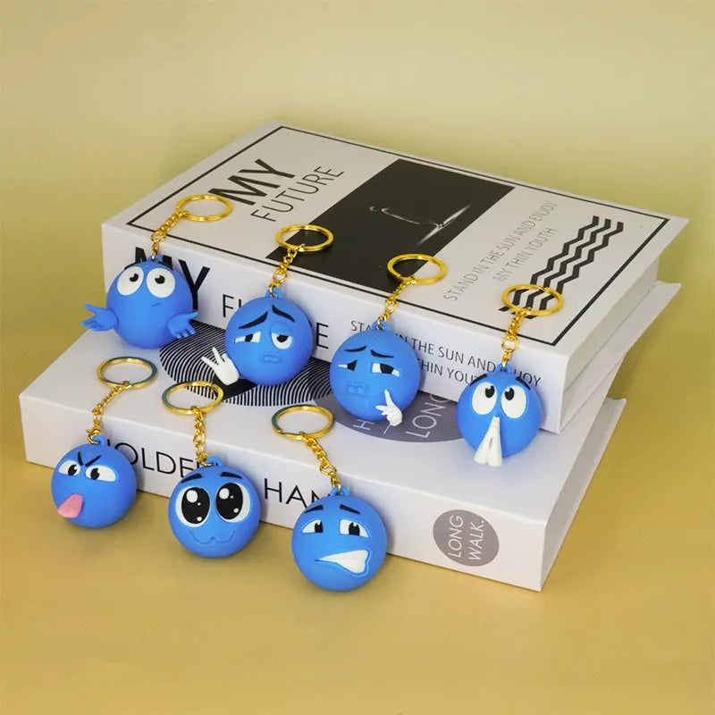 Small Blue Face Emoji Keychain